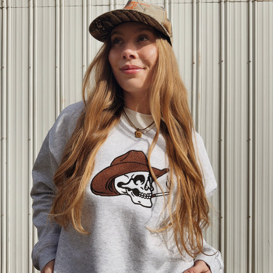 Cowboy Skeleton Embroidered Crewneck Sweatshirt