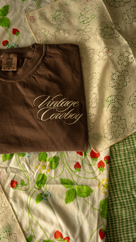 "Vintage Cowboy" Embroidered Brown Comfort Colors T-Shirt