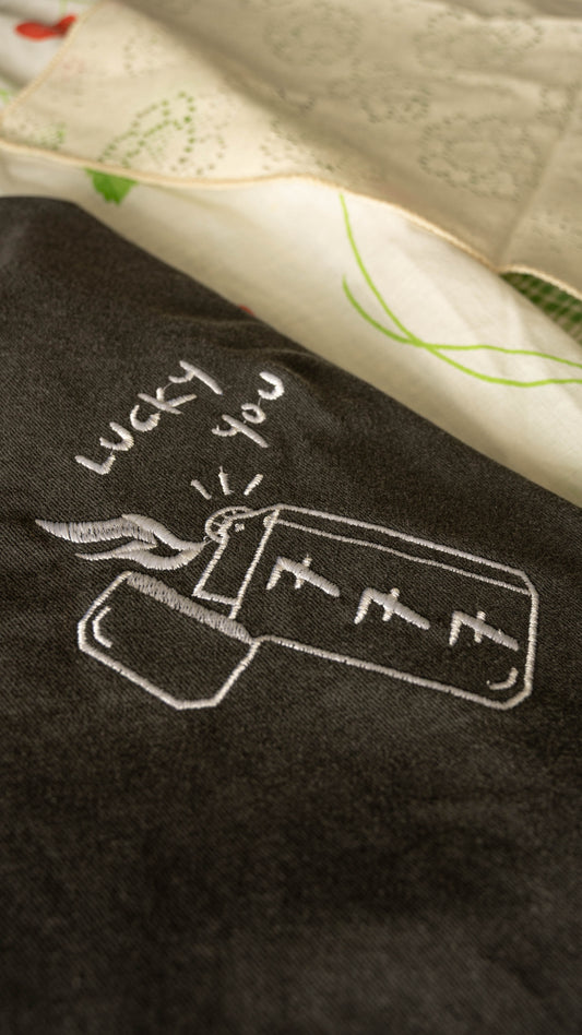 "Lucky you" Lighter Embroidered Gray Comfort Colors Tshirt