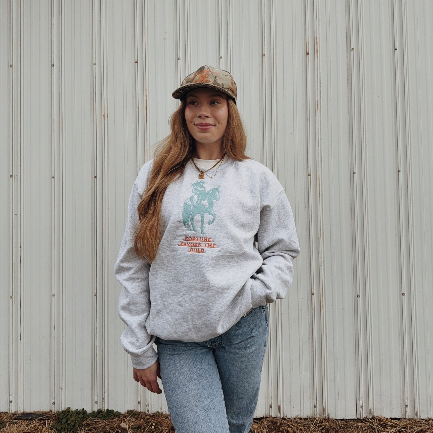 Fortune Favors the Bold Embroidered Crewneck