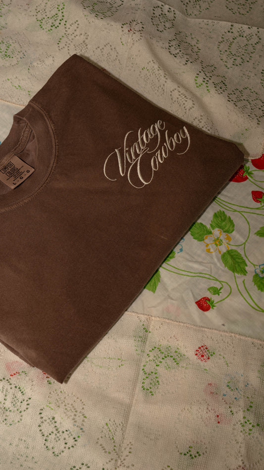 "Vintage Cowboy" Embroidered Brown Comfort Colors T-Shirt